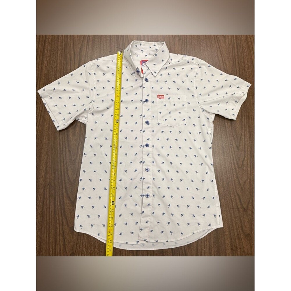 DIXXON “Brolingual” White Short-Sleeve Button-Down with Blue Mini Print - Picture 5 of 6